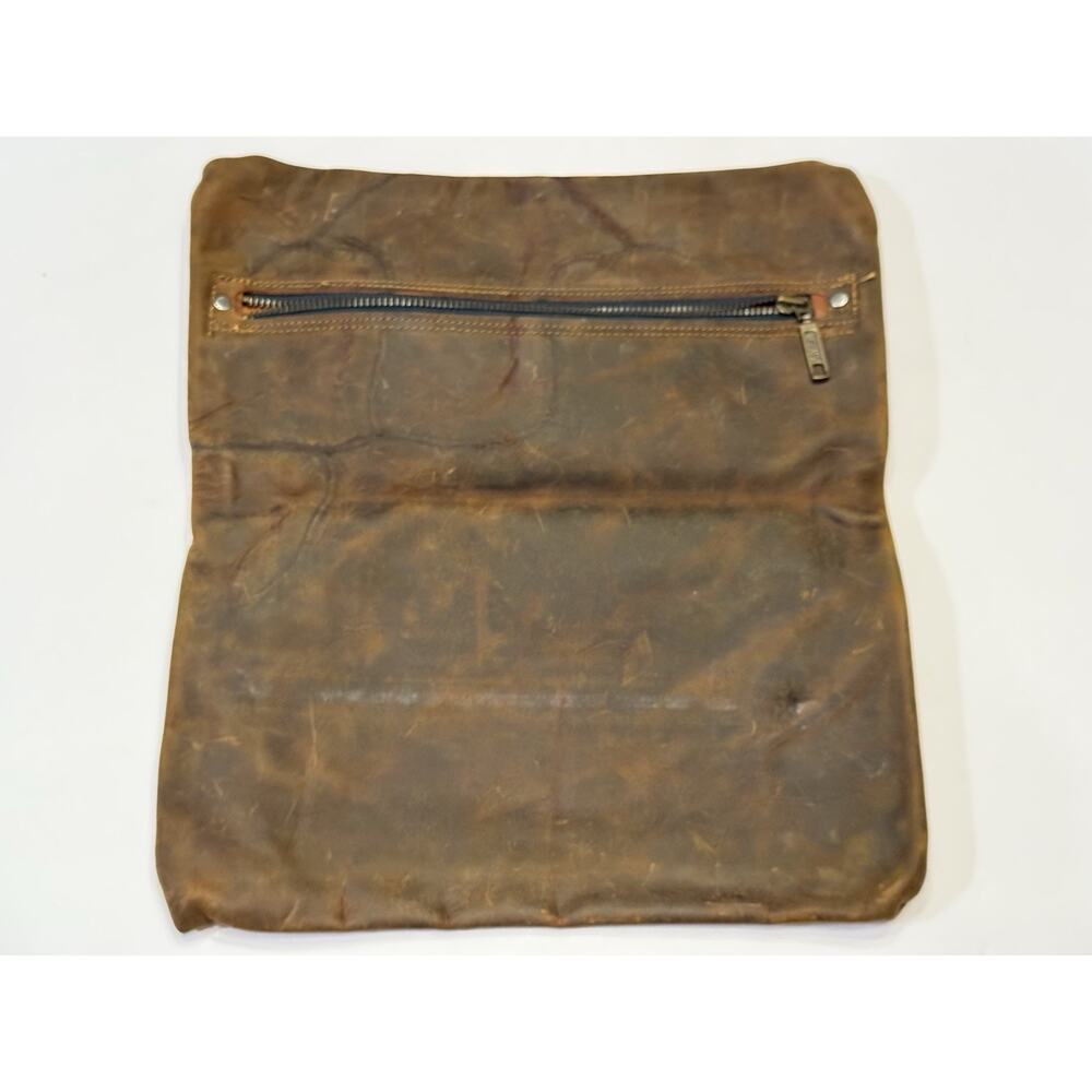 Coastal Hillbilly Brown Leather Clutch Purse Zipper Hand Made Rustic - Picture 3 of 9